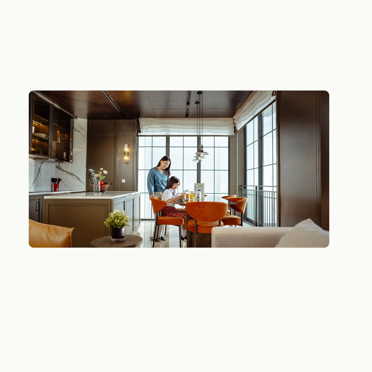 Mother and daughter together in a modern kitchen